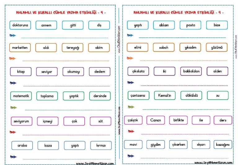 1. SINIF ANLAMLI VE KURALLI CÜMLE YAZMA ETKİNLİĞİ 4 - Seyit Ahmet Uzun ...